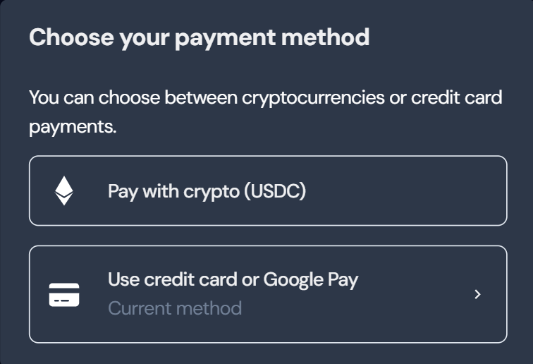 choose pay with crypto